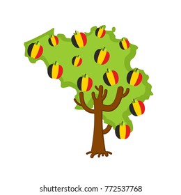 Patriotic apple tree Belgium map. apples Belgian flag. National State Plant. Vector illustration