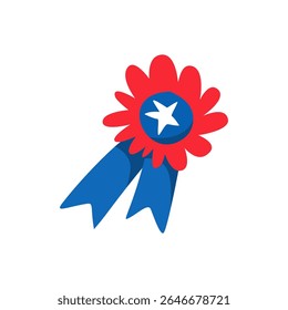 Patriotic Award Ribbon with Star and Flowing Blue Ribbons.
