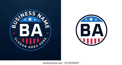 Patriotic BA Logo Design. Letter BA Logo with American Flag and Star, Patriotic Design