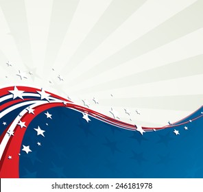 Patriotic background with American flag and star. Retro design. Independence Day background. 4th of July 