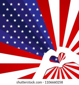 Patriotic background of the American flag with stars and rays stripes Creative concept on the US Independence Day and other patriotic holidays Patriotic American theme with flag background USA Vector