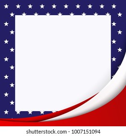 Patriotic background of colors of the national flag of the United States flowing abstract lines White leaf on a background of a pattern of stars Template card on Independence Day Design element Vector