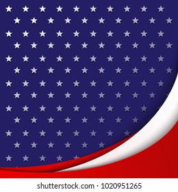 Patriotic background of colors of the national flag of USA smooth abstract wavy lines on the background of the pattern of stars Template banner poster card on Independence Day Element of design Vector