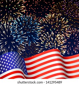  Patriotic background with fireworks, EPS 10, contains transparency.