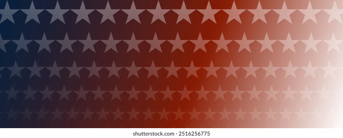 Fundo patriótico com tons de gradiente de vermelho, branco e azul, apresentando um padrão de estrela repetitiva. Perfeito para projetos com tema americano, banners e projetos digitais.