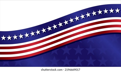 Patriotic background. Red white and blue stars and stripes wave banner for Memorial Day, Independence Day, Presidential election, fourth of July or Veterans day