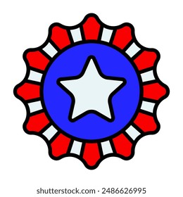 Patriotic badge icon. Red, white, and blue badge with a star in the center. National pride and celebration concept.