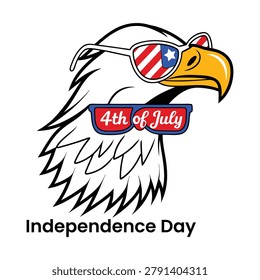 Patriotic bald eagle sporting festive eyewear for Independence Day celebrations. Ideal for holiday promotions and nationalistic themes.