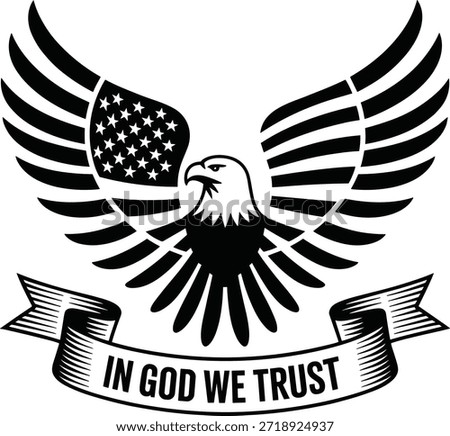 Patriotic Bald Eagle Vector with American Flag Wings and In God We Trust Banner