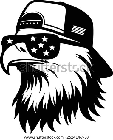 Patriotic Bald Eagle wearing Mullet trucker hat with American Flag Sunglasses