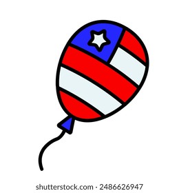 Patriotic balloon icon. Red, white, and blue balloon with star and stripes design. Celebration and festive decoration concept.