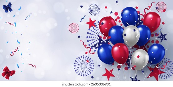 Patriotic Balloons and Confetti Vector Illustration for July 4th Celebration.