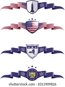 Patriotic Banner Set. Vector graphic badges and flags representing New York State