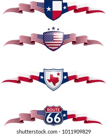 Patriotic Banner Set. Vector graphic badges and flags representing Texas State