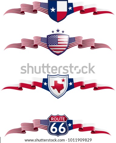 Patriotic Banner Set. Vector graphic badges and flags representing Texas State