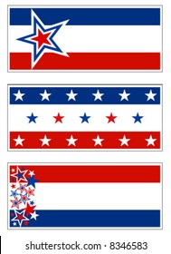 Patriotic banners with stars and stripes.  Grouped for banners, signs, and bumper stickers but all elements can be individually placed in any design.