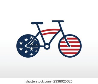 Patriotic bicycle logo in American colors for versatile designs