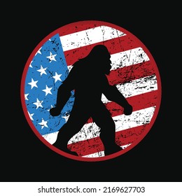 Patriotic bigfoot t shirt design. 4th of July USA American flag. bigfoot t shirts funny designs.