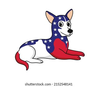 Patriotic Black And White Dog Vector Isolated On White Background