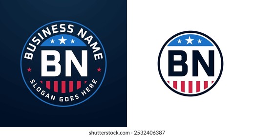 Patriotic BN Logo Design. Letter BN Logo with American Flag and Star, Patriotic Design
