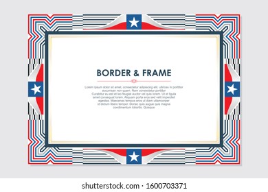Patriotic border and frame with American flag  style and color, with copy space for your text.