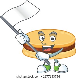 A patriotic brown alfajor mascot character design holding standing flag