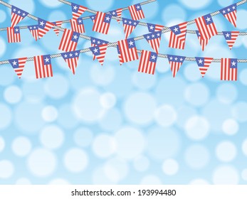 Patriotic bunting flags on bokeh background