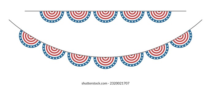 Patriotic Brettergarland für den Unabhängigkeitstag der USA. Einziger Vektorgrafik auf weißem Hintergrund.