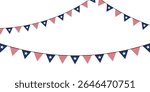 Patriotic bunting with stylized American flags—red, white, and blue triangle pennants—perfect for Independence Day, national events, or festive decor.