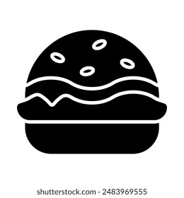 Patriotic burger icon. Blue and red colors with sesame seeds. Symbol of American cuisine, summer barbecues, and national pride.