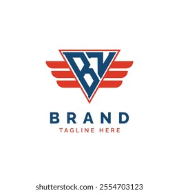 Patriotic BZ Logo Initials. Letter BZ Winged Logo. Red and Blue Triangle BZ with Wing for Aviation, Delivery Services, Sports, Military and Security Agencies