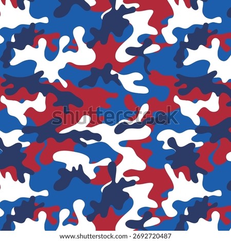 Patriotic Camouflage Seamless Pattern. 4th of July, USA Independence day, Americana Backdrop. Vector Template For Fabric, Textile, Wallpaper, Wrapping Paper