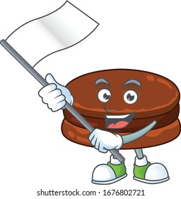 A patriotic chocolate alfajor mascot character design holding standing flag