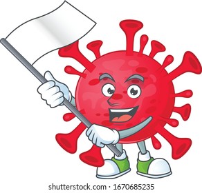 A patriotic coronavirus amoeba mascot character design holding standing flag