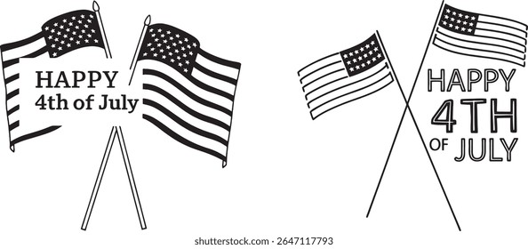 Patriotic Crossed Flags Happy 4th of July Monochrome Design