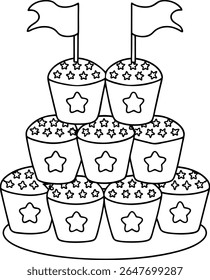 Torre Patriótica Cupcake com estrelas e bandeiras comemorativo e design festivo para festas e eventos