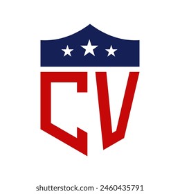 Diseño patriótico del logotipo del CV. Letra CV Patriotic American Logo Design para campaña política y cualquier evento de EE.UU.