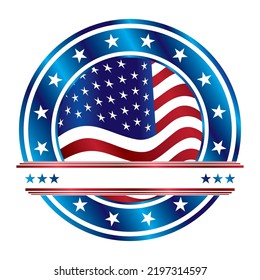 Patriotic Design Element, Banner, Badge, American Icon Isolated On White. American Flag With Blank Space For Your Own Title. 