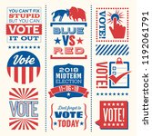 Patriotic design elements and motivational messages to encourage voting in United States 2018 election. For web banners, cards, posters, stickers