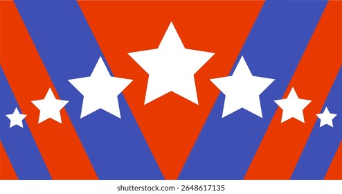 Patriotic design featuring seven white stars on a bold red and blue striped background. Ideal for celebration, independence themes, and American-style graphics.