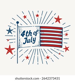 Patriotic design featuring the stars and stripes of the United States flag for Independence Day.