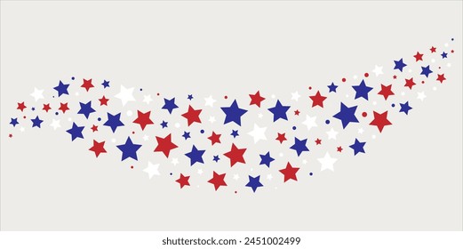 A patriotic design featuring a swirl of red, white, and electric blue stars on a white background, reminiscent of the Flag of the United States. Perfect for Flag Day events