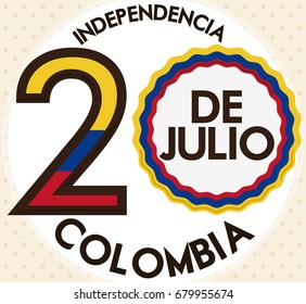 Patriotic design with reminder date for Colombia Independence Day (written in Spanish) made out of Colombian flag colors.