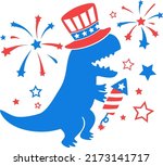 Patriotic Dinosaur illustation, 4th of July vector, USA T-Rex illustation, Dino American Flag, Independence Day, Kid