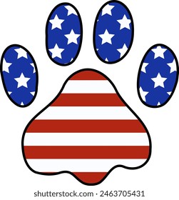 Patriotic Hund Paw Flag Grafik für den 4. Juli. In: American Flag Design for Independence Day. Welpe Pfote Wandkunst. Nette Tier-Illustration. Memorial Day Star Banner mit Hundepfote. patriotische Festliche Musik