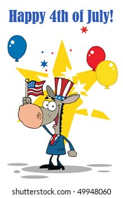 Patriotic Donkey Waving An American Flag