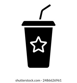 Patriotic drink cup icon. Blue cup with a white star, red lid, and straw. Celebration and festive beverage concept.