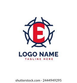 Concepto de logotipo patriótico E. Letra E American Patriotic Logo Plantilla