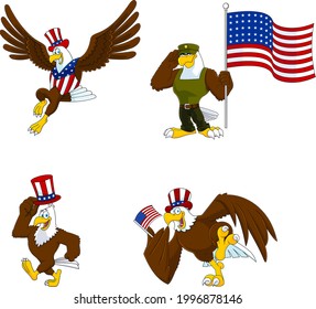 Patriotic Eagle Cartoon Characters. Vector Collection Set Isolated On White Background