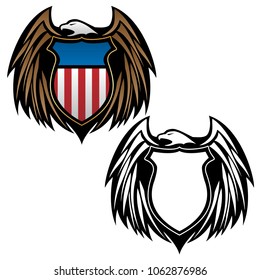 Patriotic Eagle Emblem with Shield Vector Illustration in Full Color and Black Outline